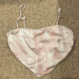 pacsun satin pink and white tie in the back top